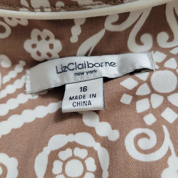 Liz Claiborne Brown & Tan Size 16 Boho Chic Patterned Shacket Jacket Blazer - Picture 8 of 9